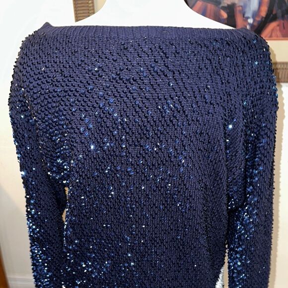 ADRIENNE VITTADINI Navy/White Sequin Striped Women's Long Sweater Size Large - Picture 8 of 10